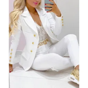 ContiNent 33 Femme Formal Jacket Trousers Office Lady Outfits Autumn Women two Pieces set Chain Print Blazer Coat Pants Suit Sets