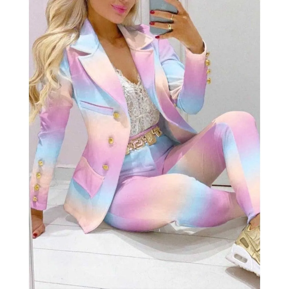 ContiNent 33 Femme Formal Jacket Trousers Office Lady Outfits Autumn Women two Pieces set Chain Print Blazer Coat Pants Suit Sets