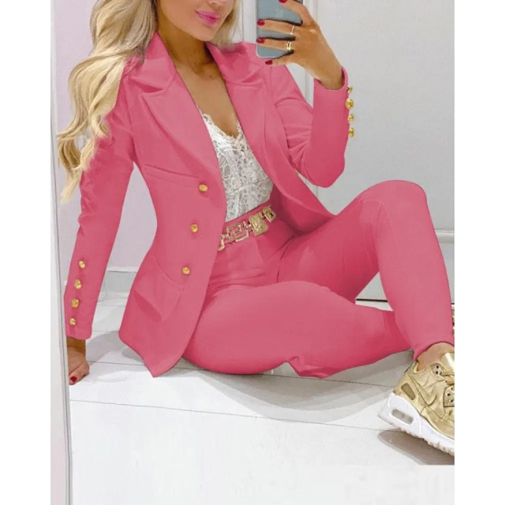 ContiNent 33 Femme Formal Jacket Trousers Office Lady Outfits Autumn Women two Pieces set Chain Print Blazer Coat Pants Suit Sets