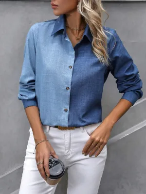 Contrast Collared Neck Long Sleeve Button Up Top (3 Colors)