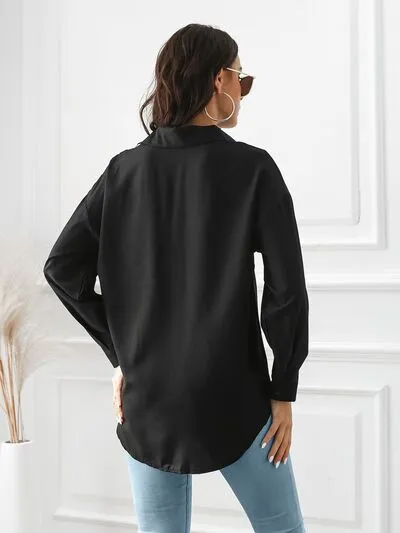 Contrast Color Button Up Long Sleeve Shirt