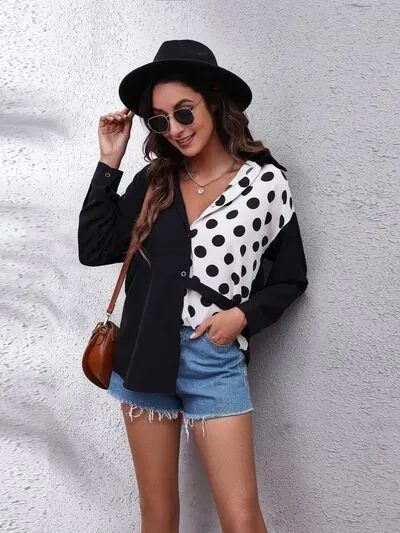 Contrast Color Button Up Long Sleeve Shirt