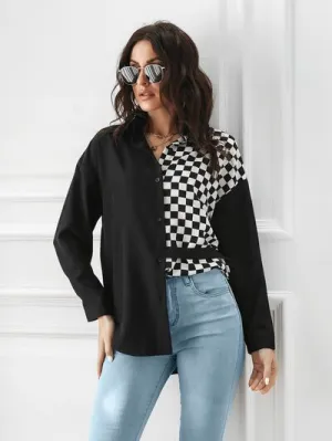 Contrast Color Button Up Long Sleeve Shirt