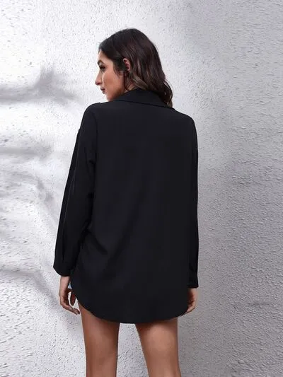 Contrast Color Button Up Long Sleeve Shirt