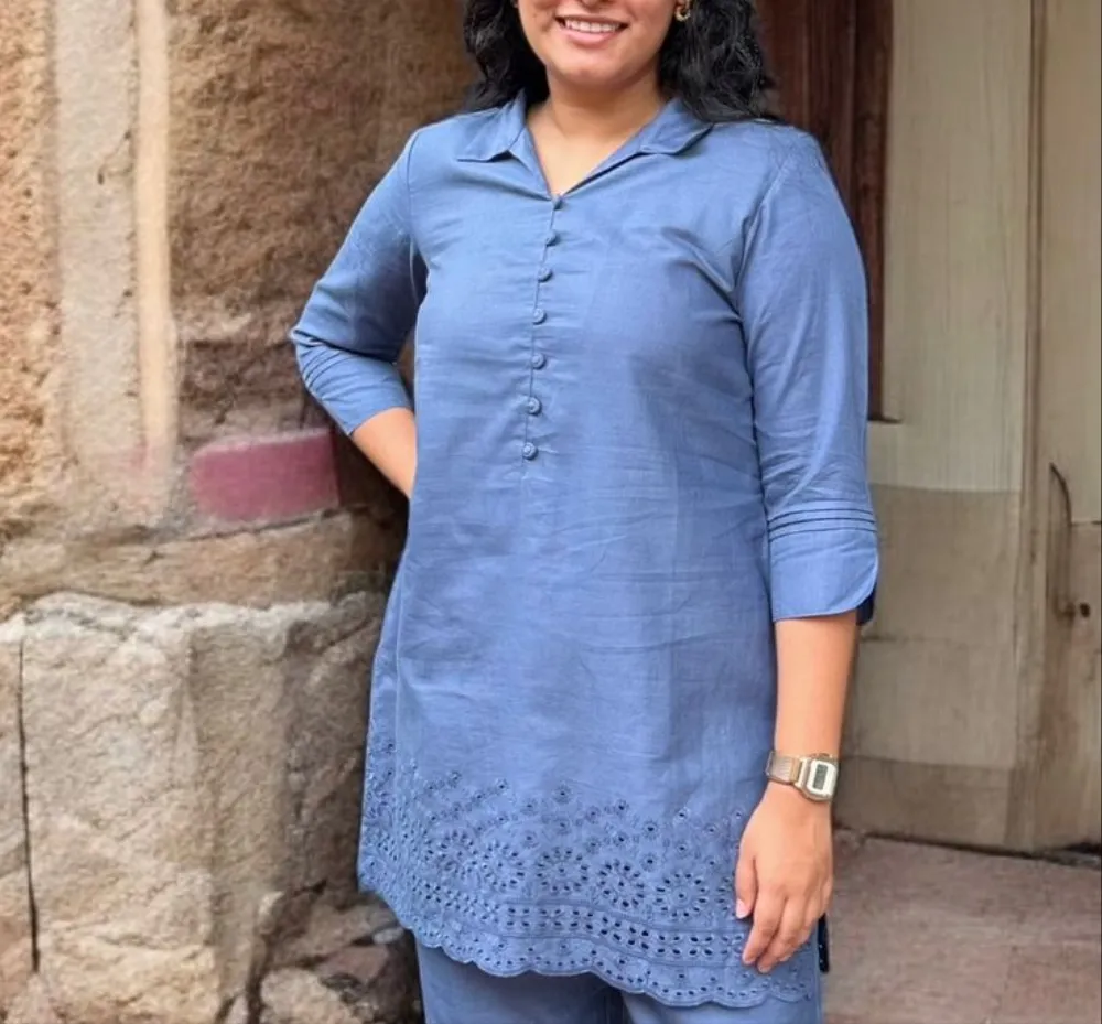 Coord Set Chikankari Cutwork Cotton In Grey Color