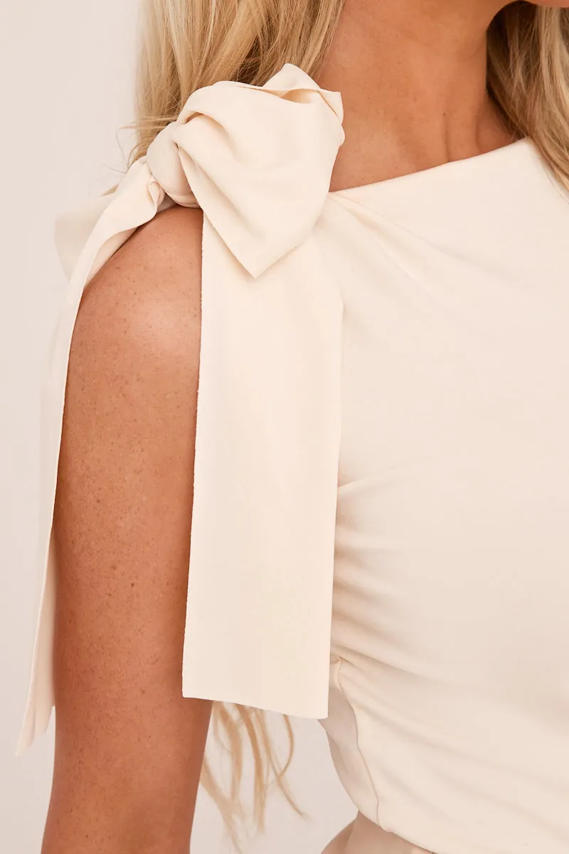 Cream Shoulder Tie Sleeveless Top - Cynthia