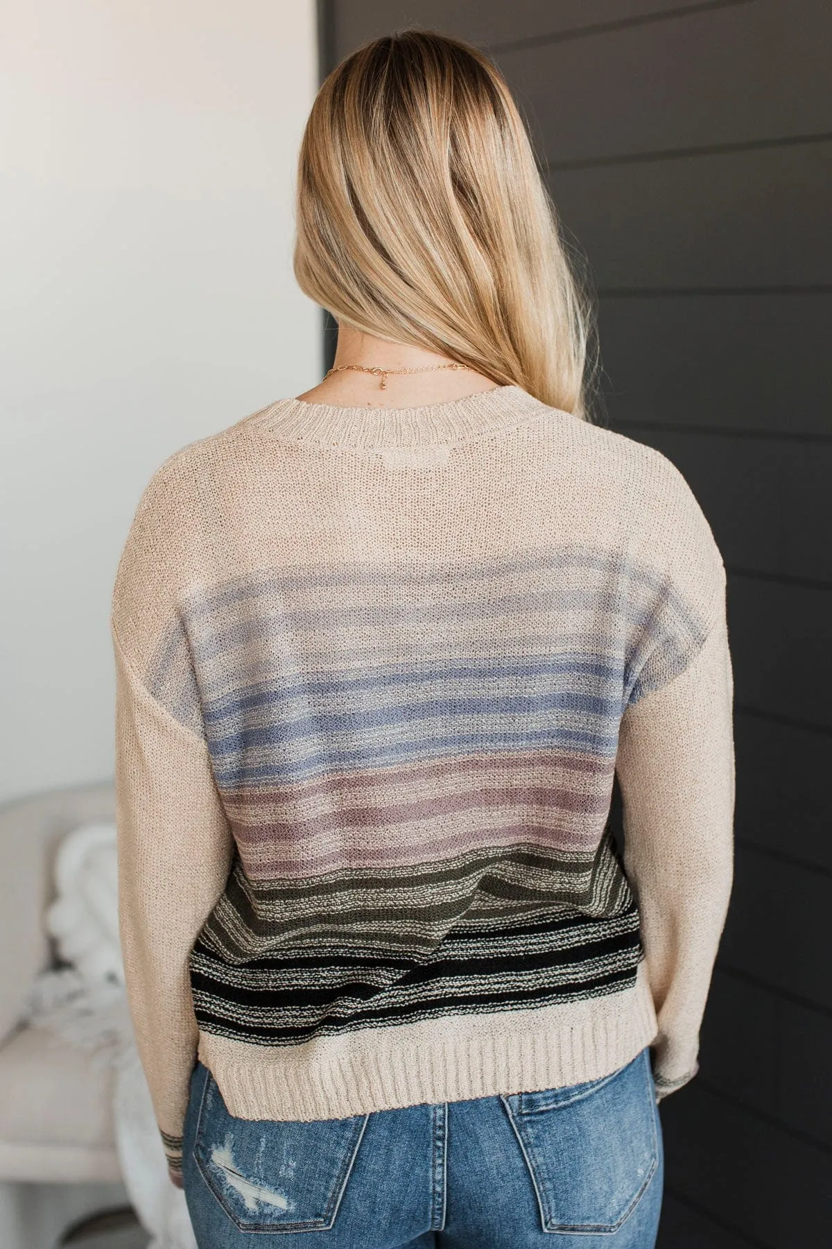 Creating Attachments Striped Knit Sweater- Almond