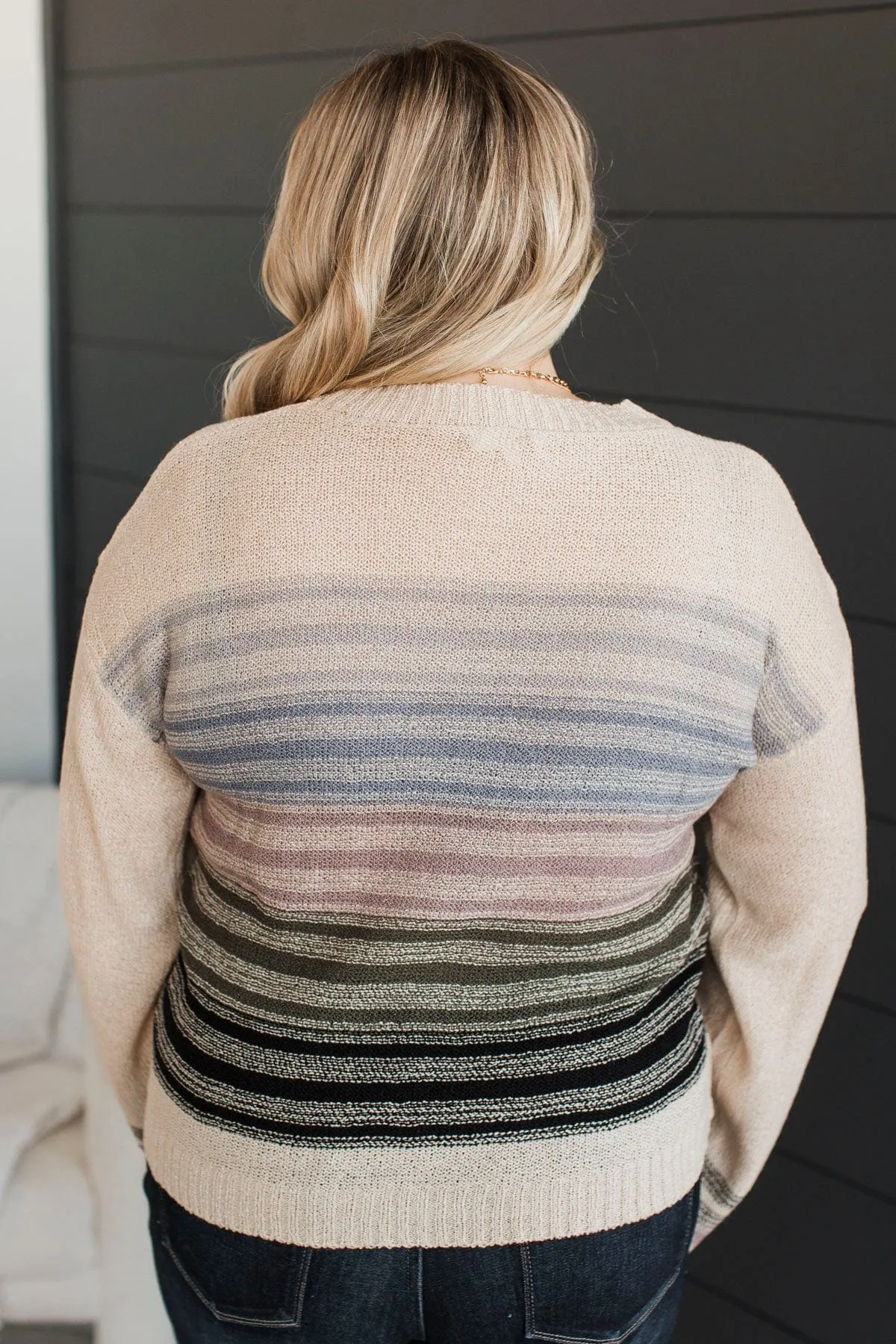 Creating Attachments Striped Knit Sweater- Almond
