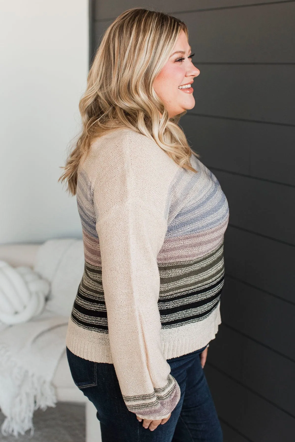 Creating Attachments Striped Knit Sweater- Almond