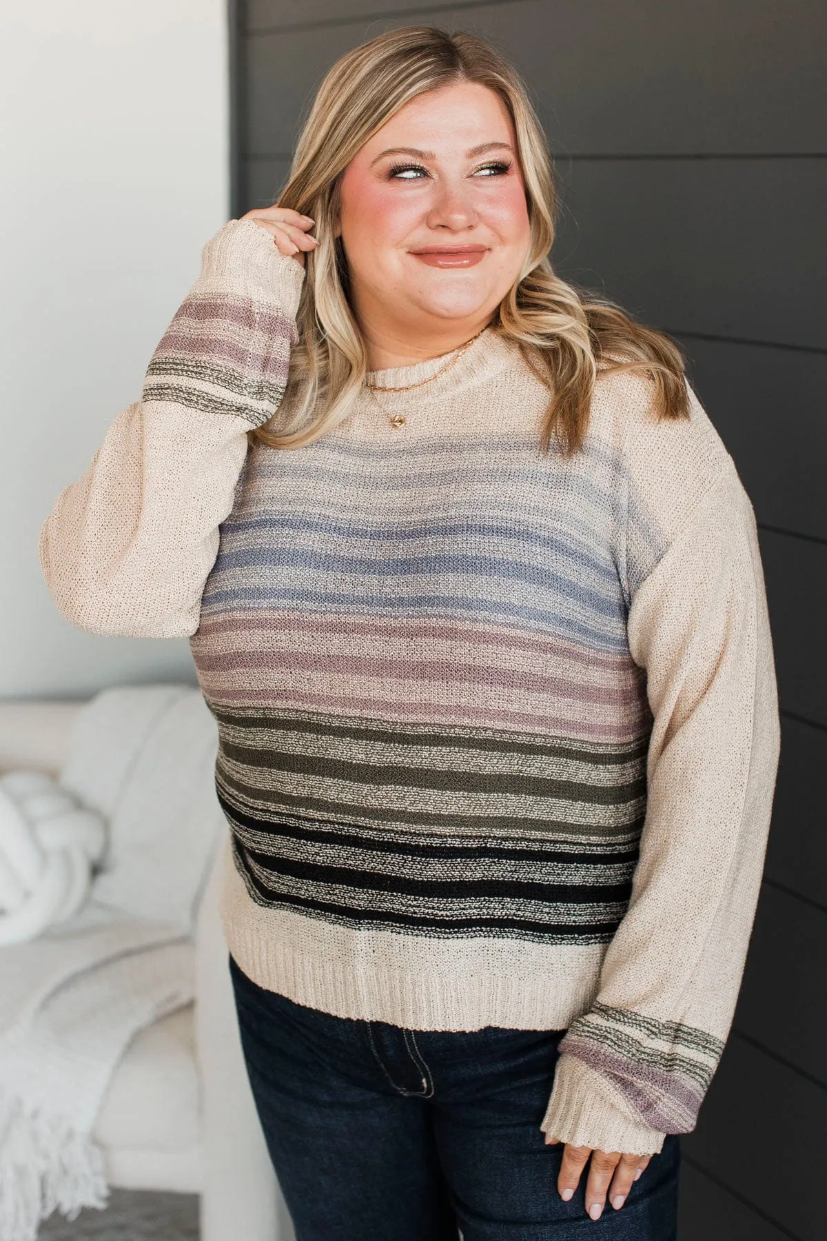 Creating Attachments Striped Knit Sweater- Almond