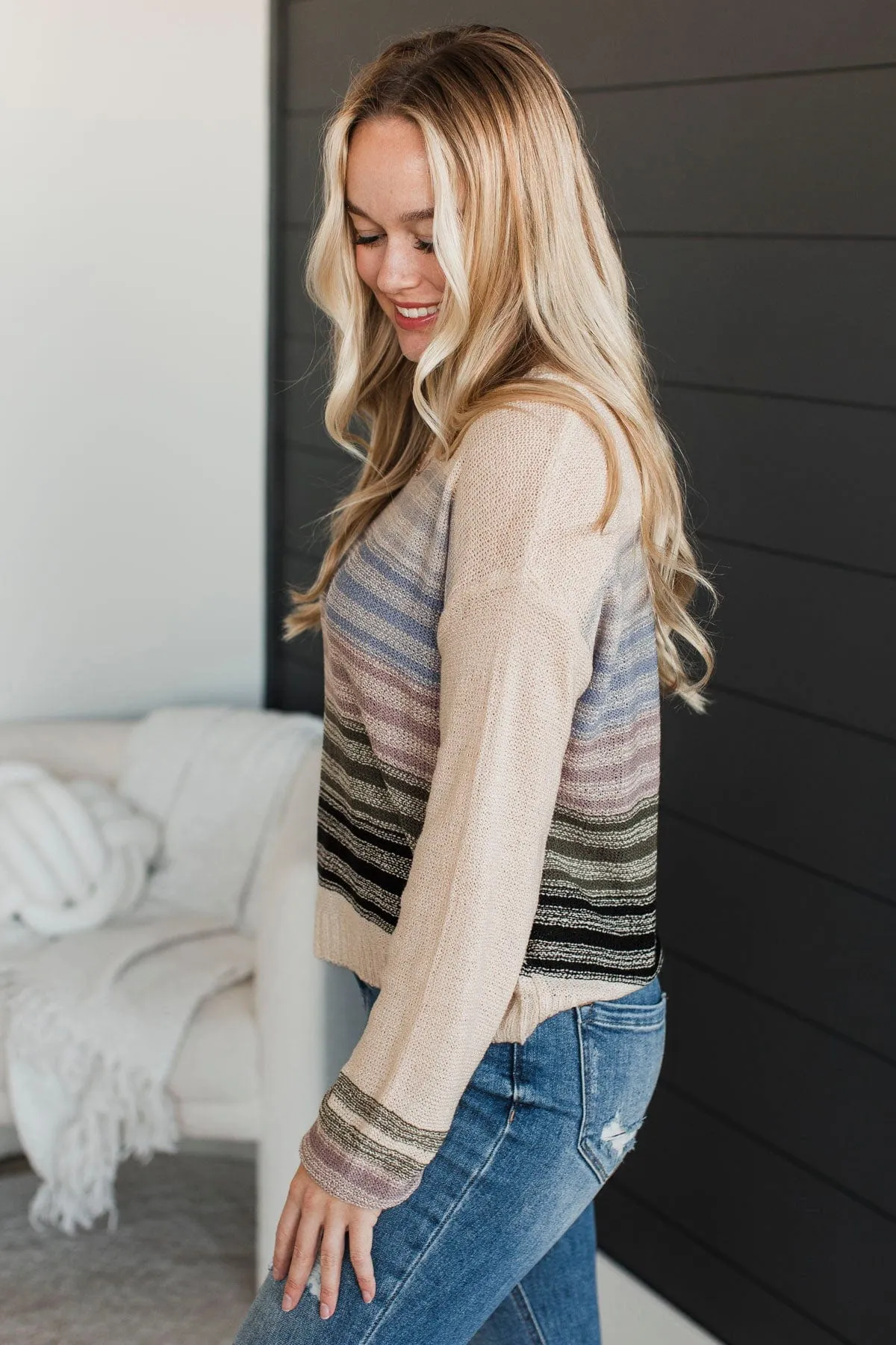 Creating Attachments Striped Knit Sweater- Almond