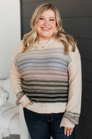 Creating Attachments Striped Knit Sweater- Almond