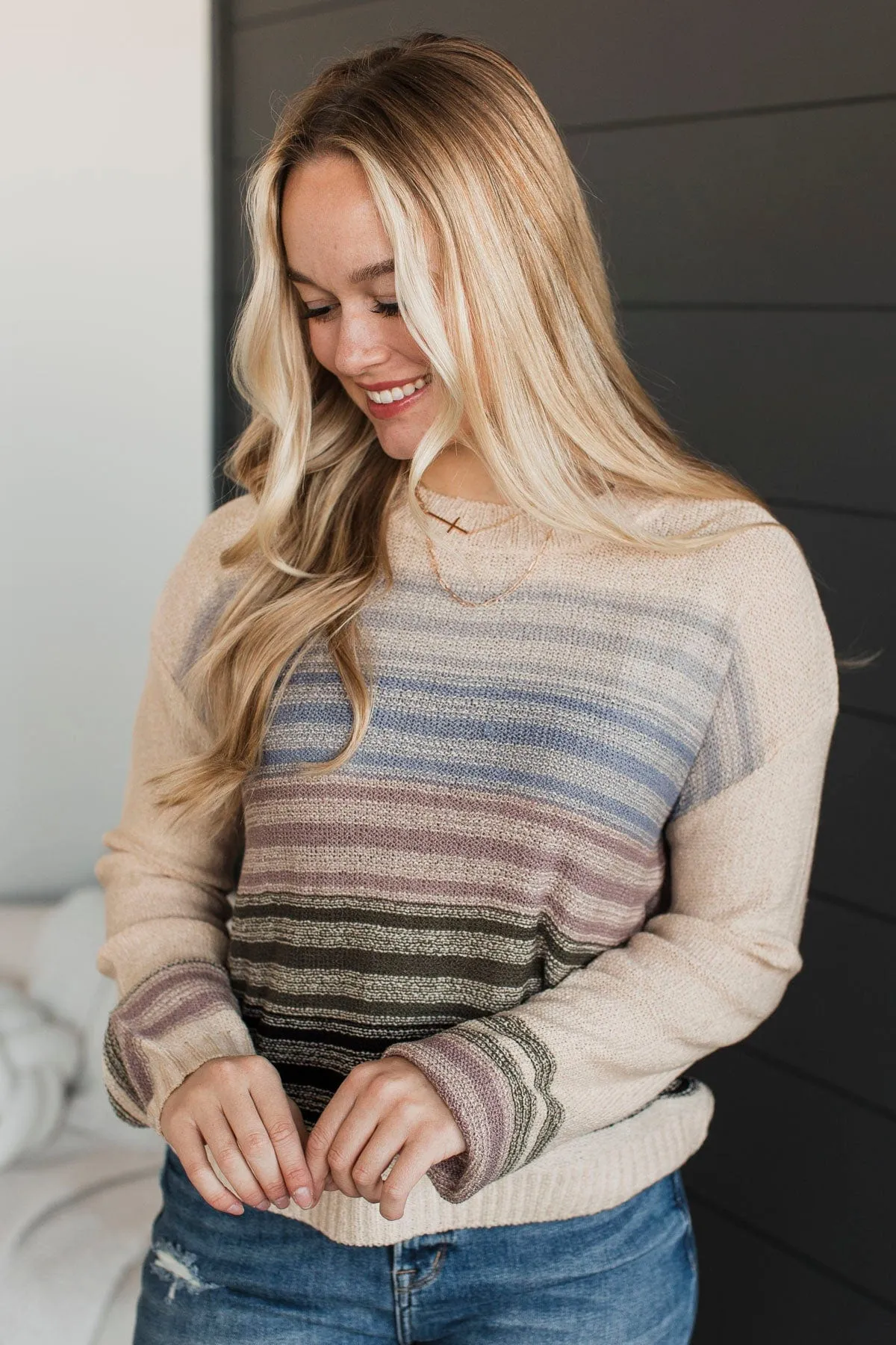 Creating Attachments Striped Knit Sweater- Almond
