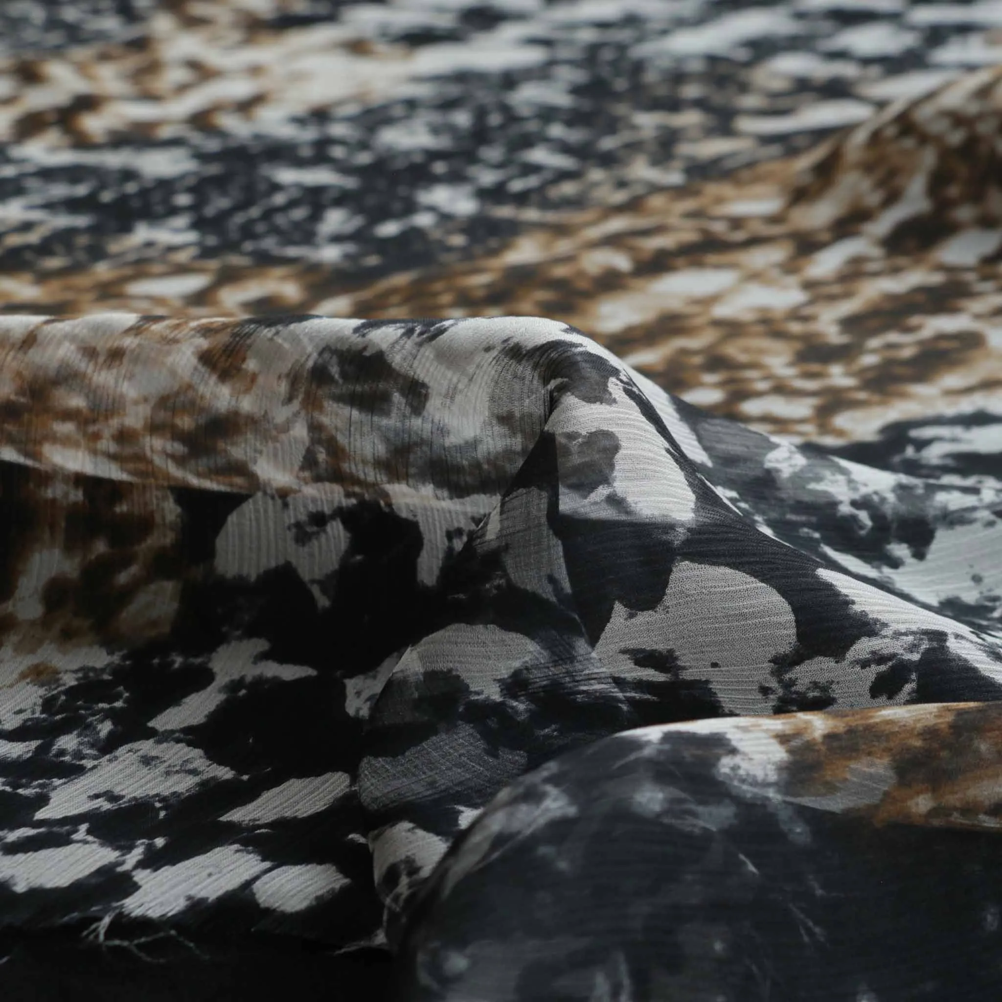 Crinkle Chiffon Fabric - Black and beige