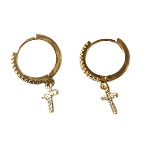 Cross CZ Hoop Earrings