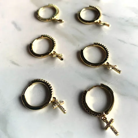 Cross CZ Hoop Earrings