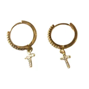 Cross CZ Hoop Earrings