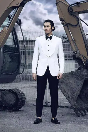 Custom design Shawl Lapel Mens Suits Two Piece White Tuxedo Mens Suits for Wedding