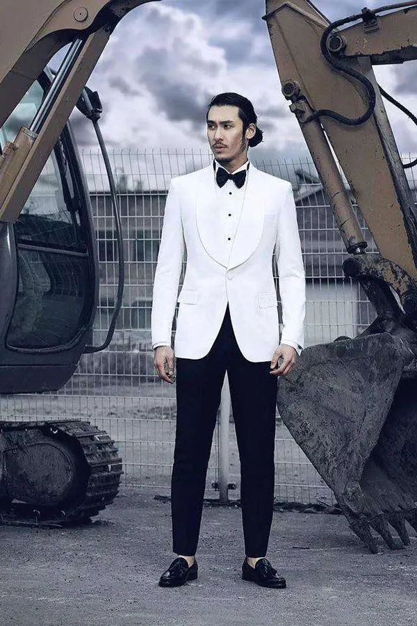 Custom design Shawl Lapel Mens Suits Two Piece White Tuxedo Mens Suits for Wedding