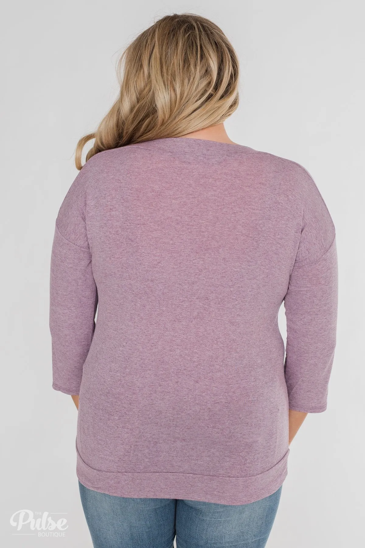 Cute As A Button 3/4 Sleeve Top- Lavender