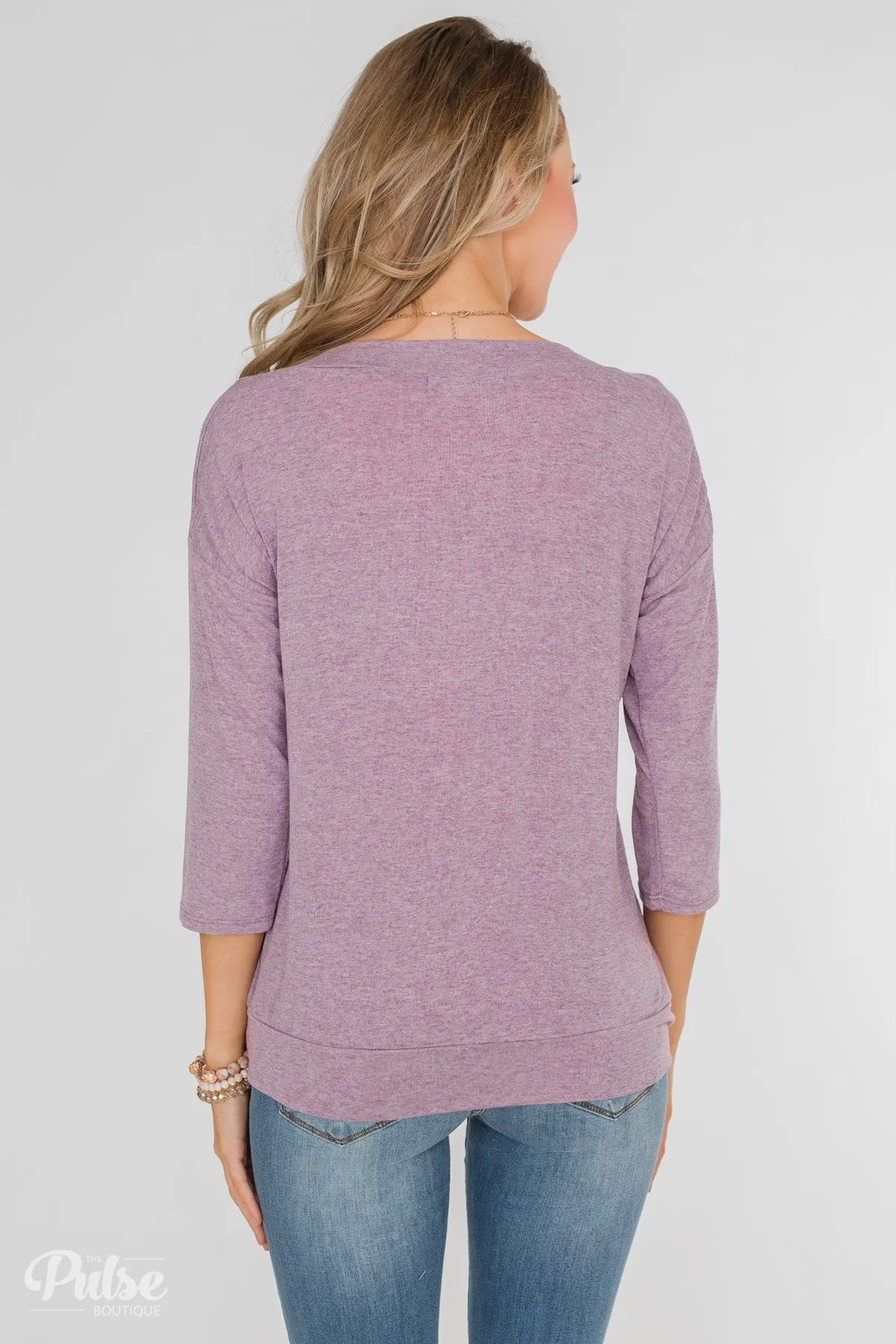 Cute As A Button 3/4 Sleeve Top- Lavender