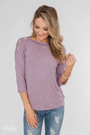 Cute As A Button 3/4 Sleeve Top- Lavender