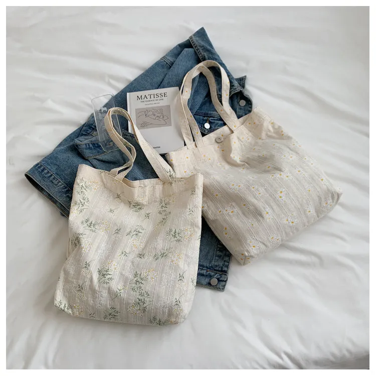 Cute Classic Minimalist Daisy Cotton Tote, Large Capacity Tote Bag, Cosmetic Tote, Essentials Shouder bag