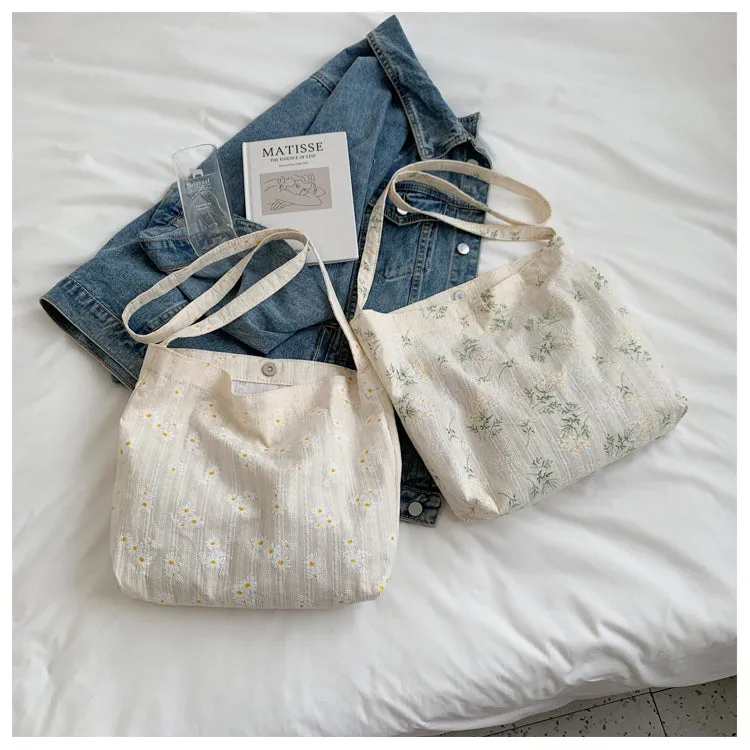 Cute Classic Minimalist Daisy Cotton Tote, Large Capacity Tote Bag, Cosmetic Tote, Essentials Shouder bag