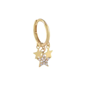 CZ X Solid Multi Star Hoop Earring 14K