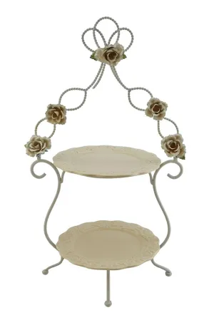 (D) 2-Tiered English Country Style Serving Platter Stand 21 x 12 Inches