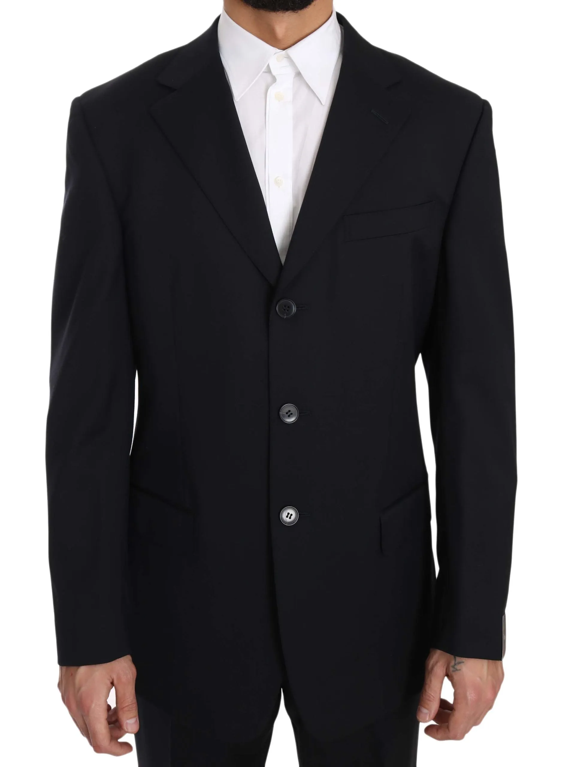 Dark Blue Two Piece 3 Button Wool Suit