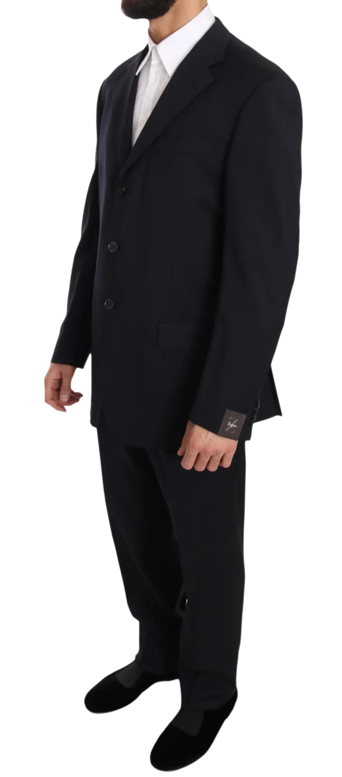 Dark Blue Two Piece 3 Button Wool Suit