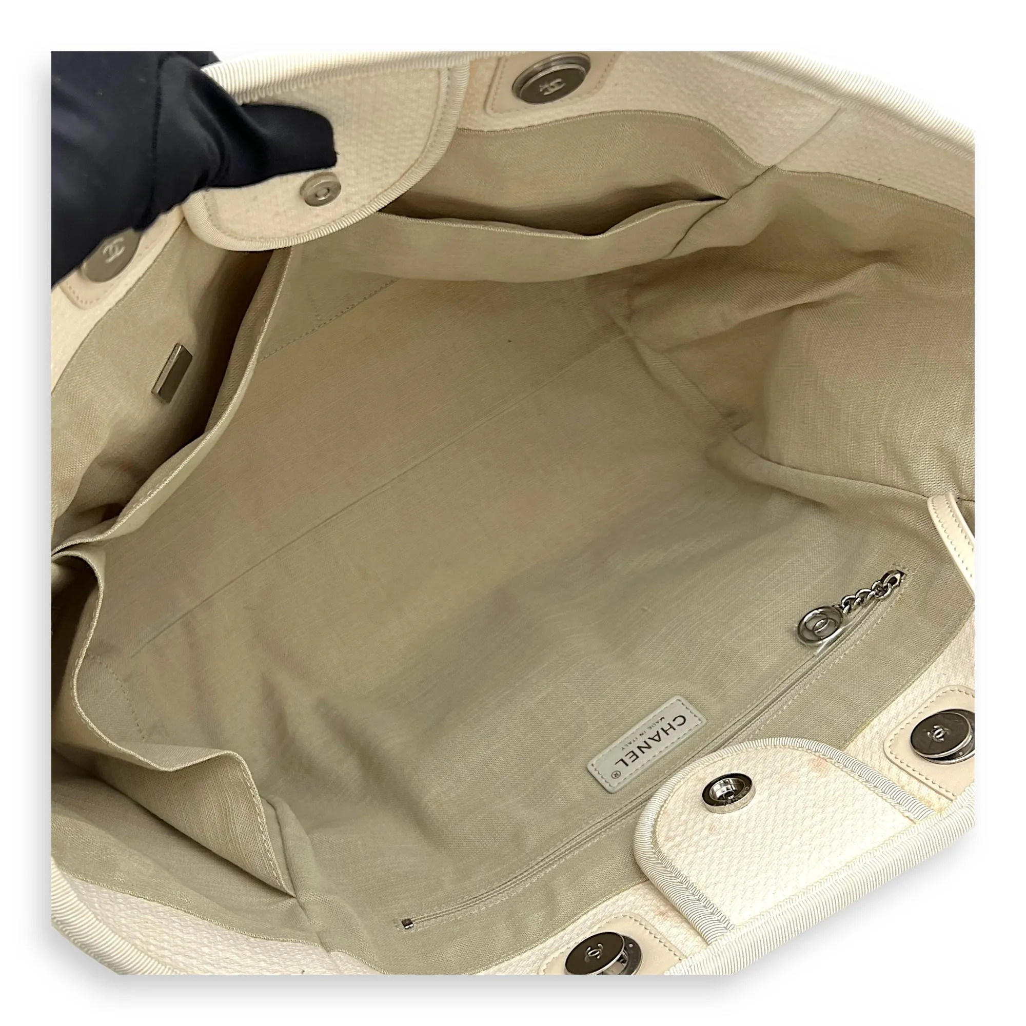 Deauville Tote Bag White in Canvas, Silver hardware