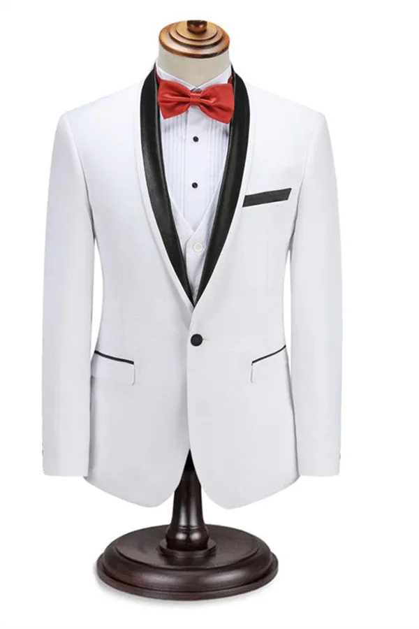 Decent Men Two Piece Wedding Groom Suits Slim Fit Shawl White Tuxedo