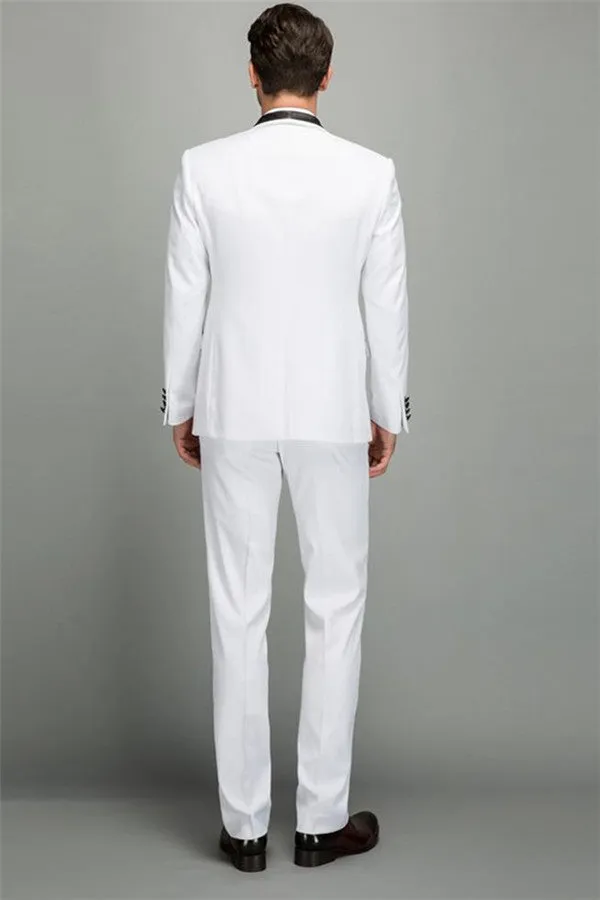 Decent Men Two Piece Wedding Groom Suits Slim Fit Shawl White Tuxedo