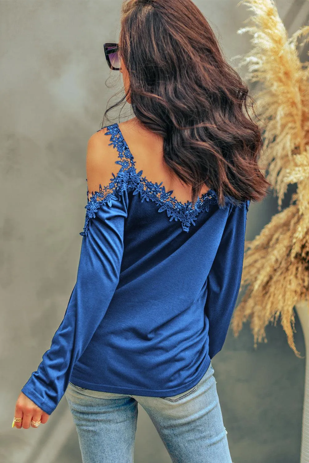 Delicate Allure Lace Detail Long Sleeve Cold Shoulder Top
