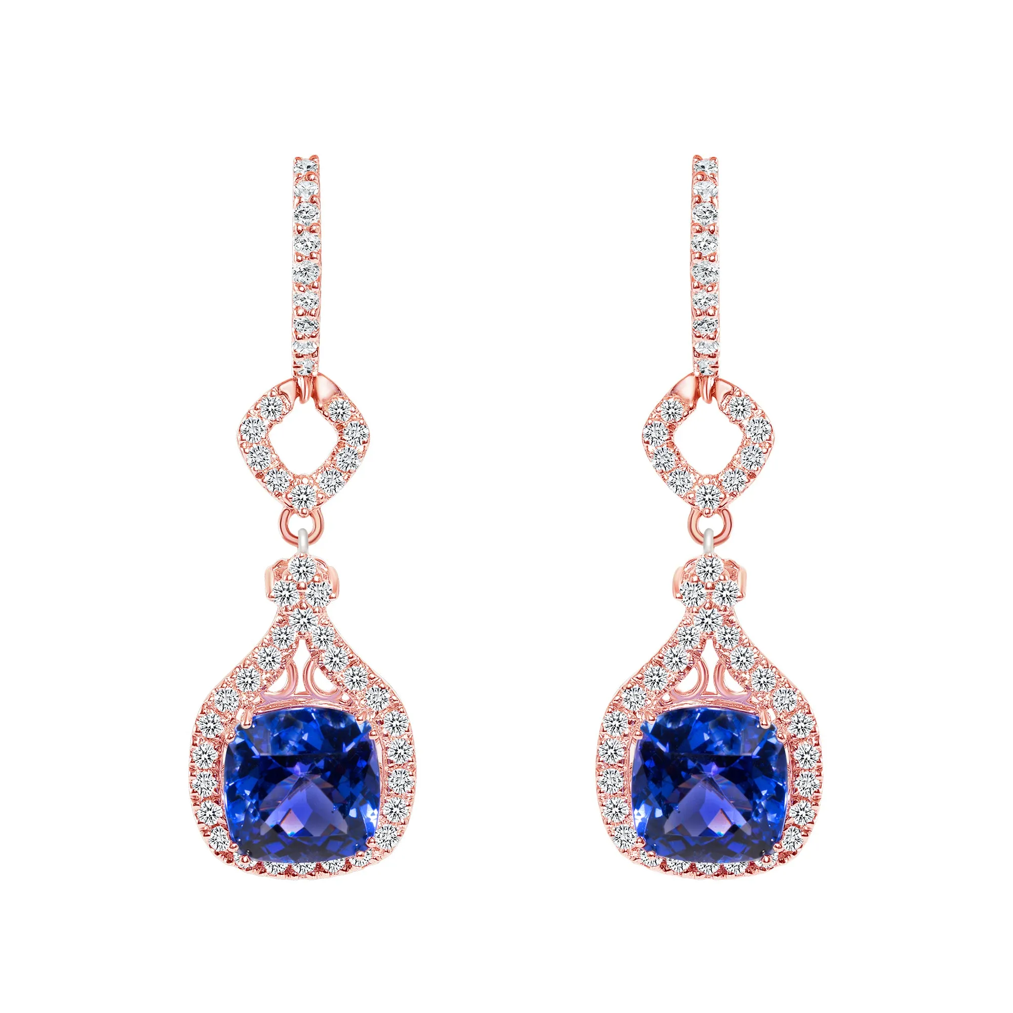 Diamond and Tanzanite Hanging Earrings