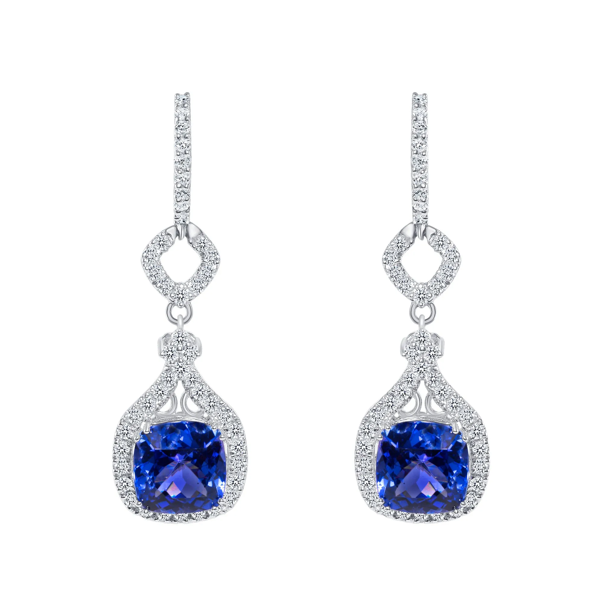 Diamond and Tanzanite Hanging Earrings