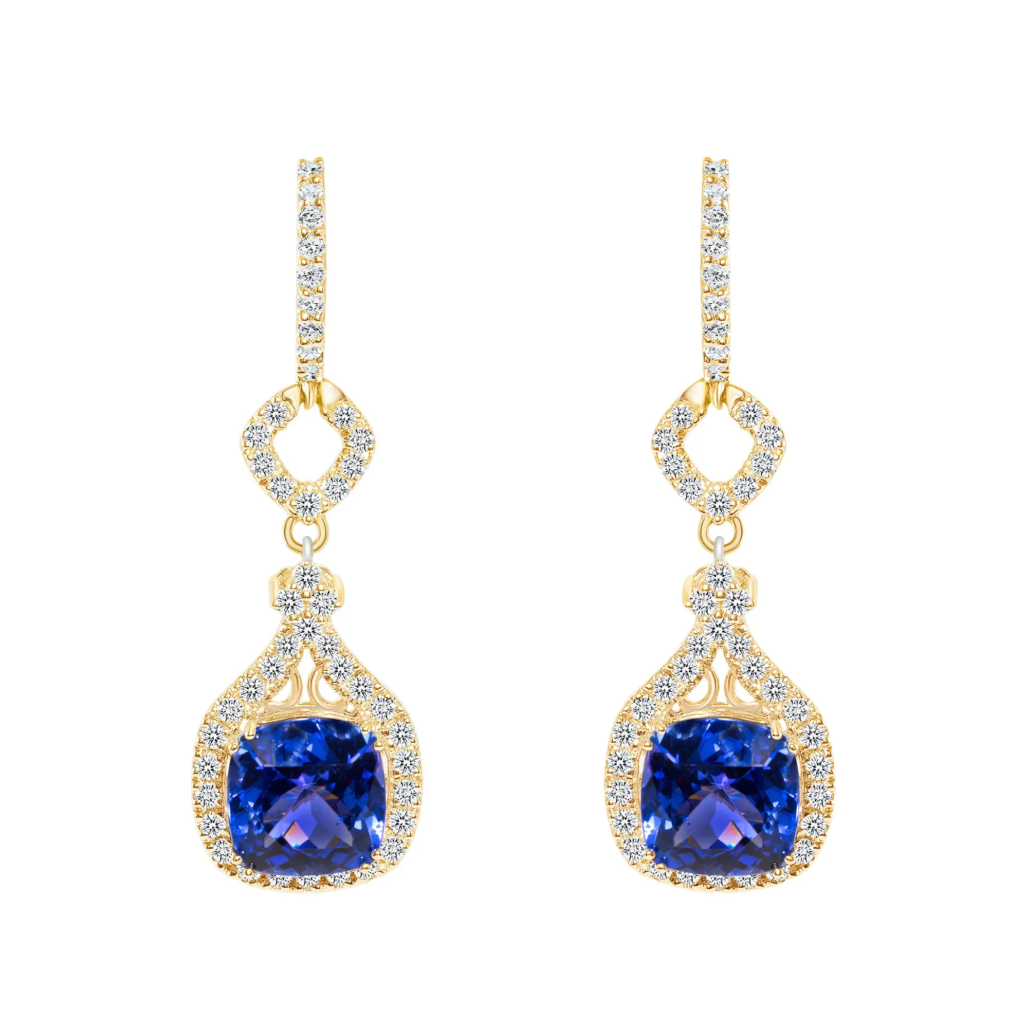 Diamond and Tanzanite Hanging Earrings
