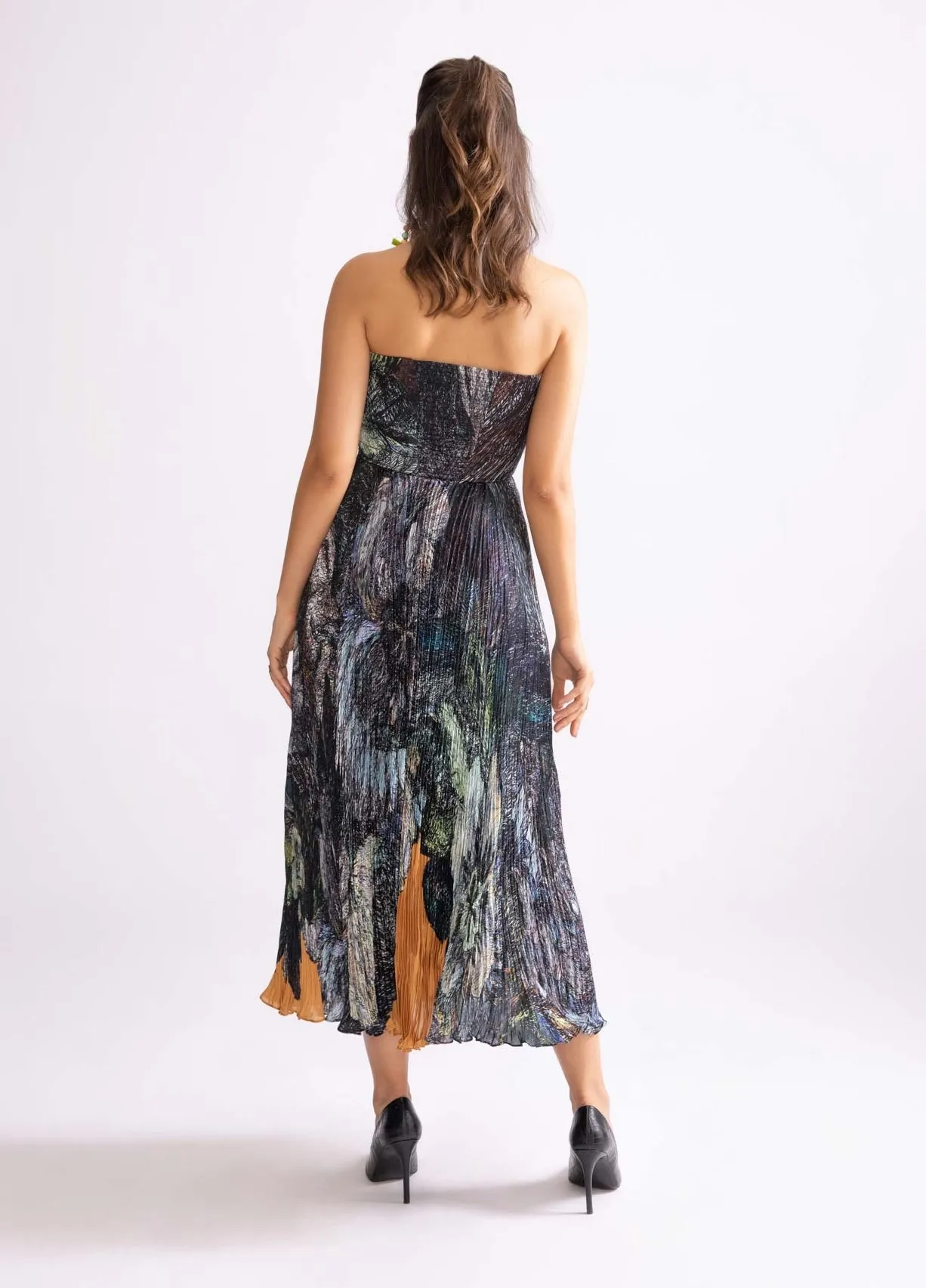 Diana pleat strapless midi dress