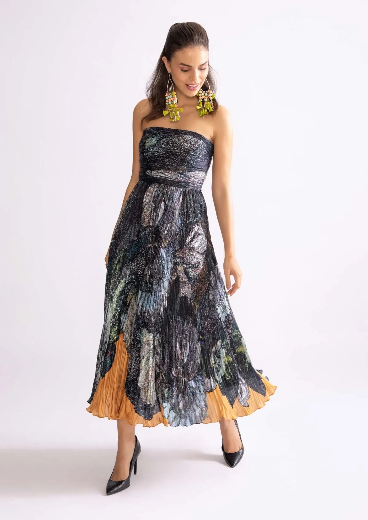 Diana pleat strapless midi dress