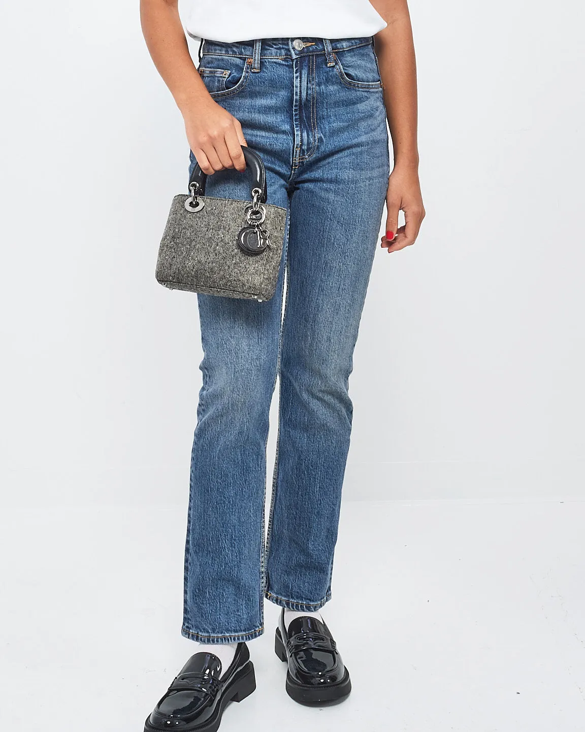 Dior Vintage Black Tweed Mini Lady Dior Tote - NO STRAP