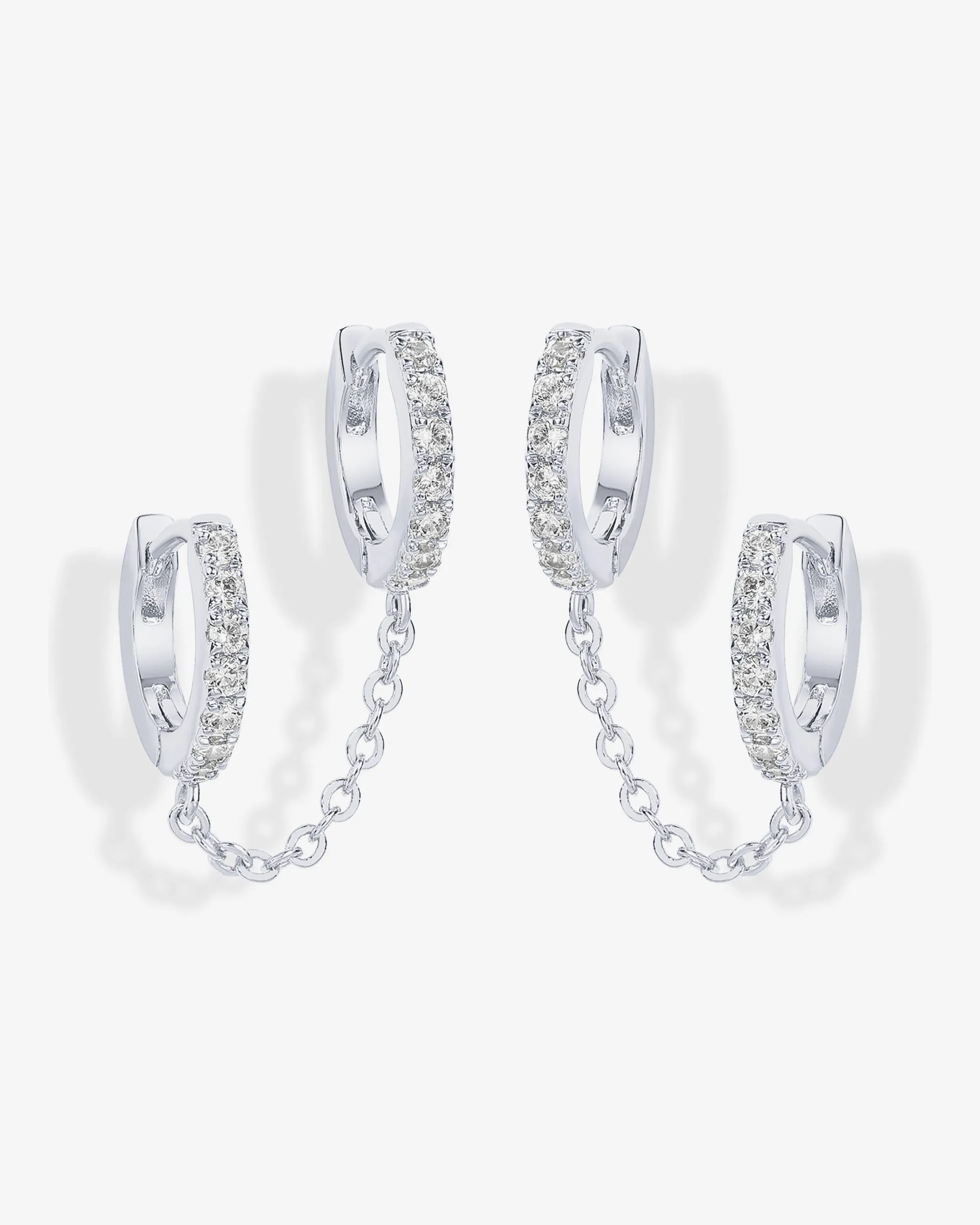Double Hoop CZ Chained Huggie Hoop