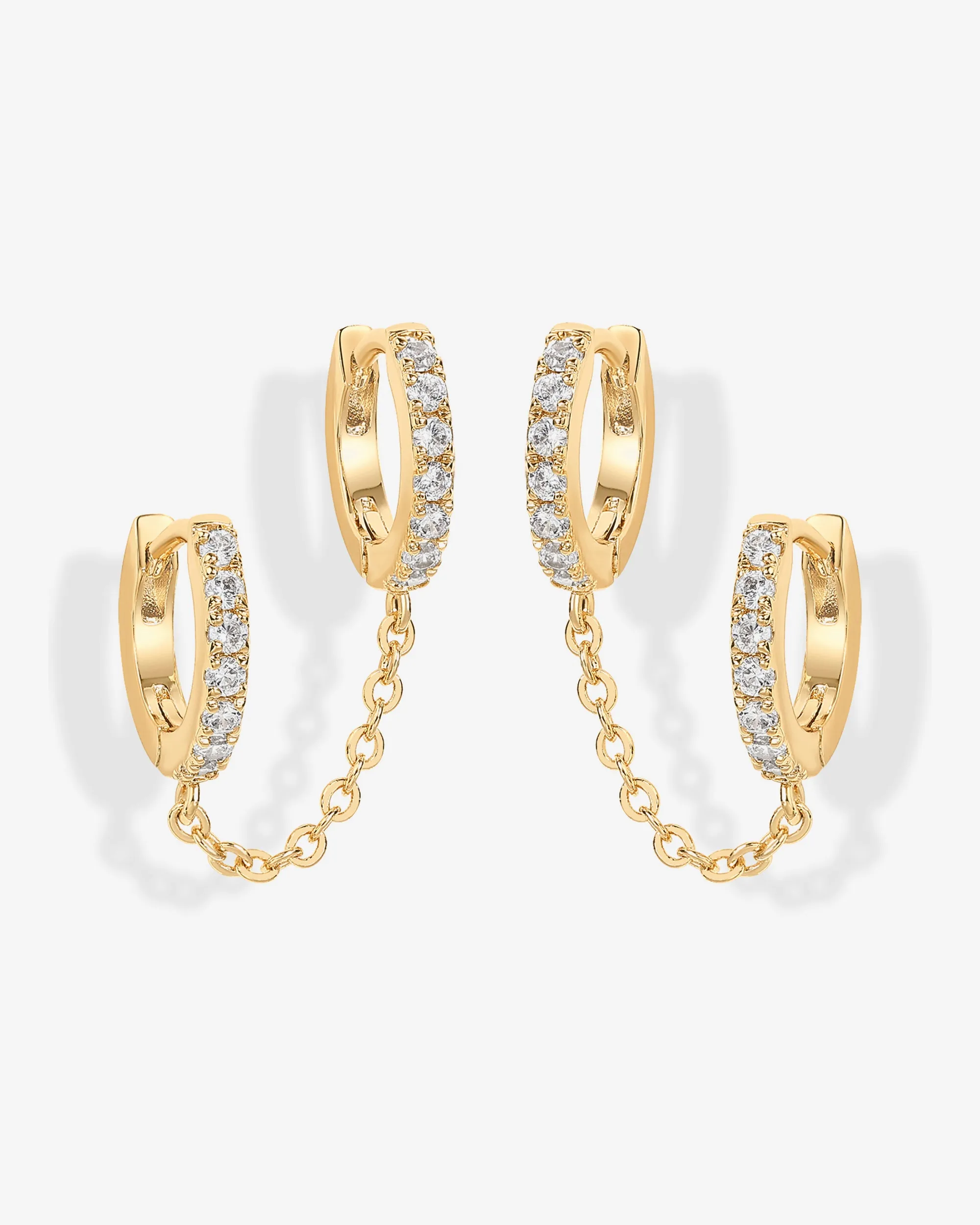Double Hoop CZ Chained Huggie Hoop