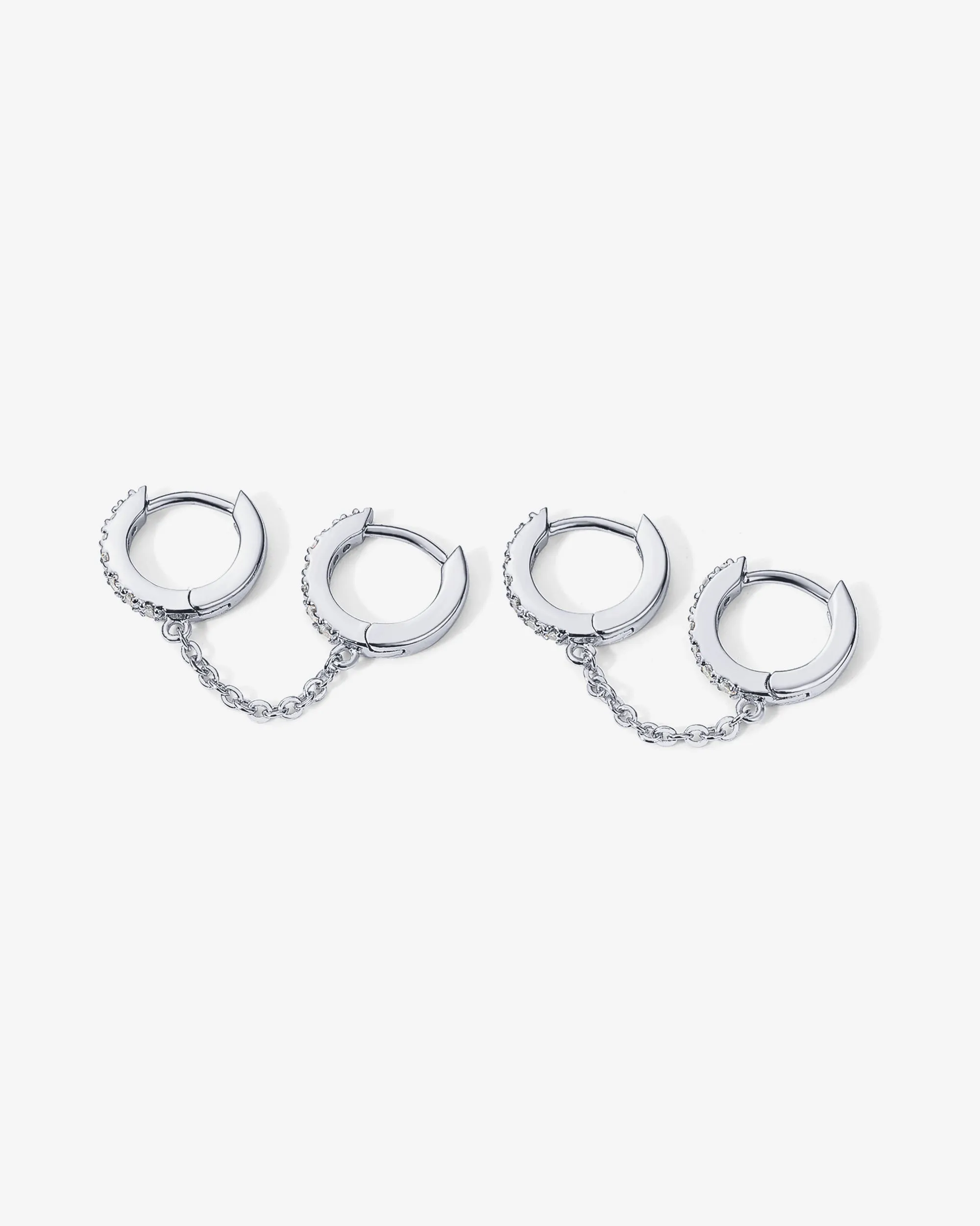 Double Hoop CZ Chained Huggie Hoop
