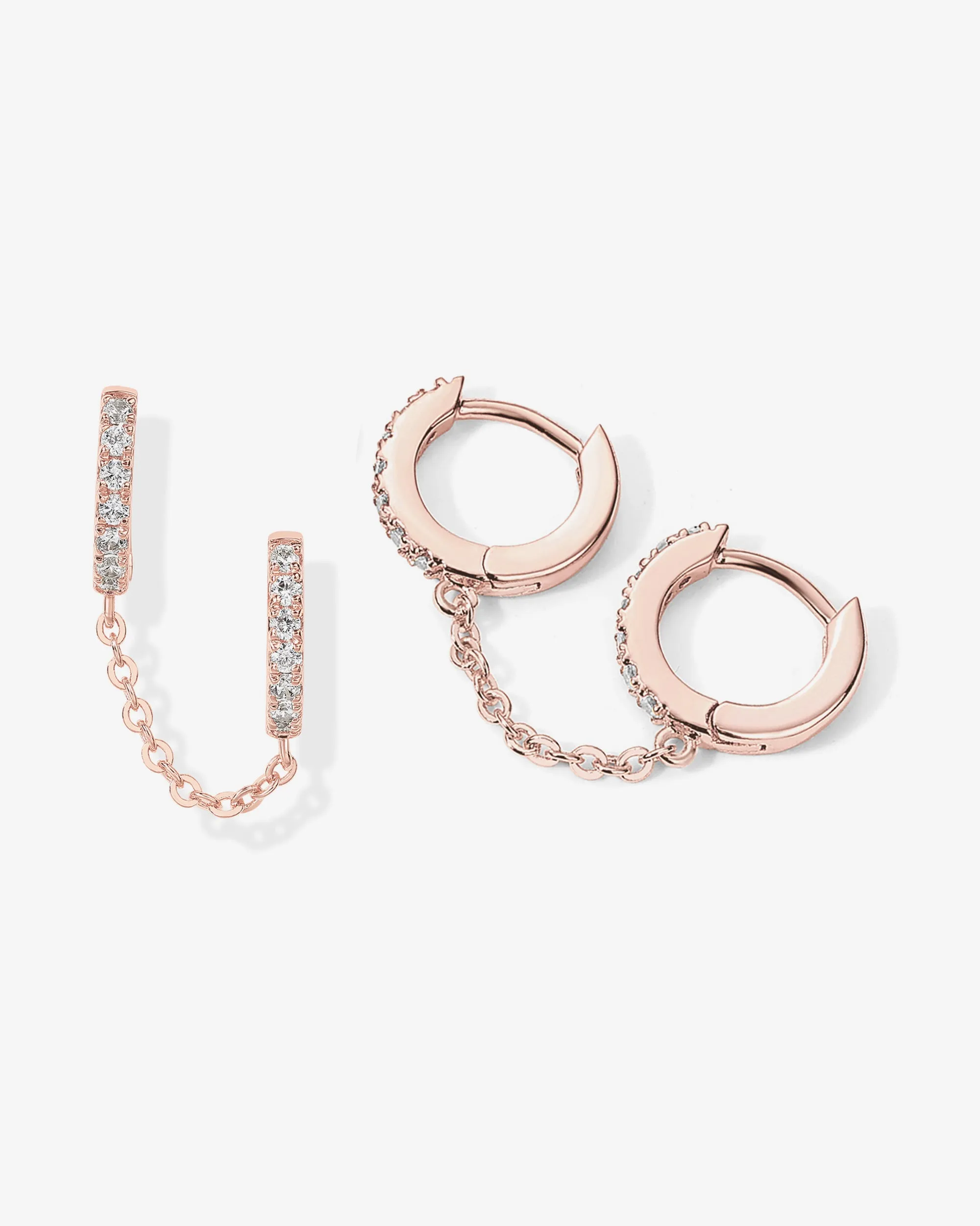 Double Hoop CZ Chained Huggie Hoop