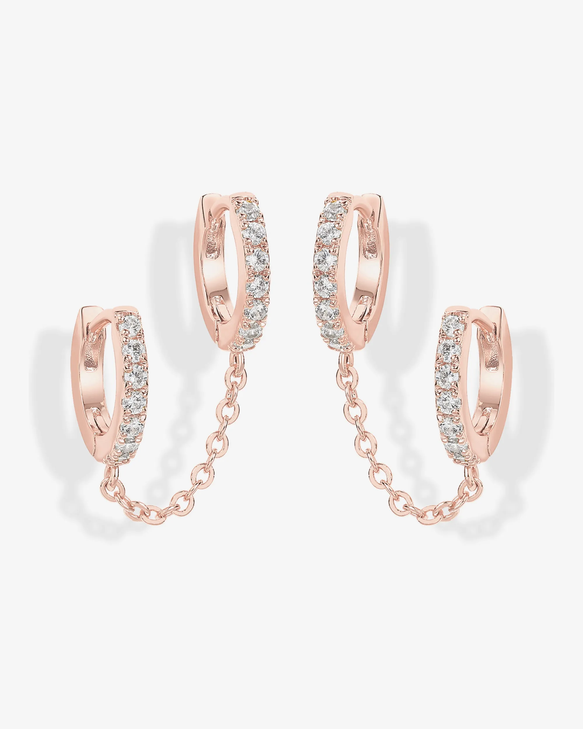 Double Hoop CZ Chained Huggie Hoop