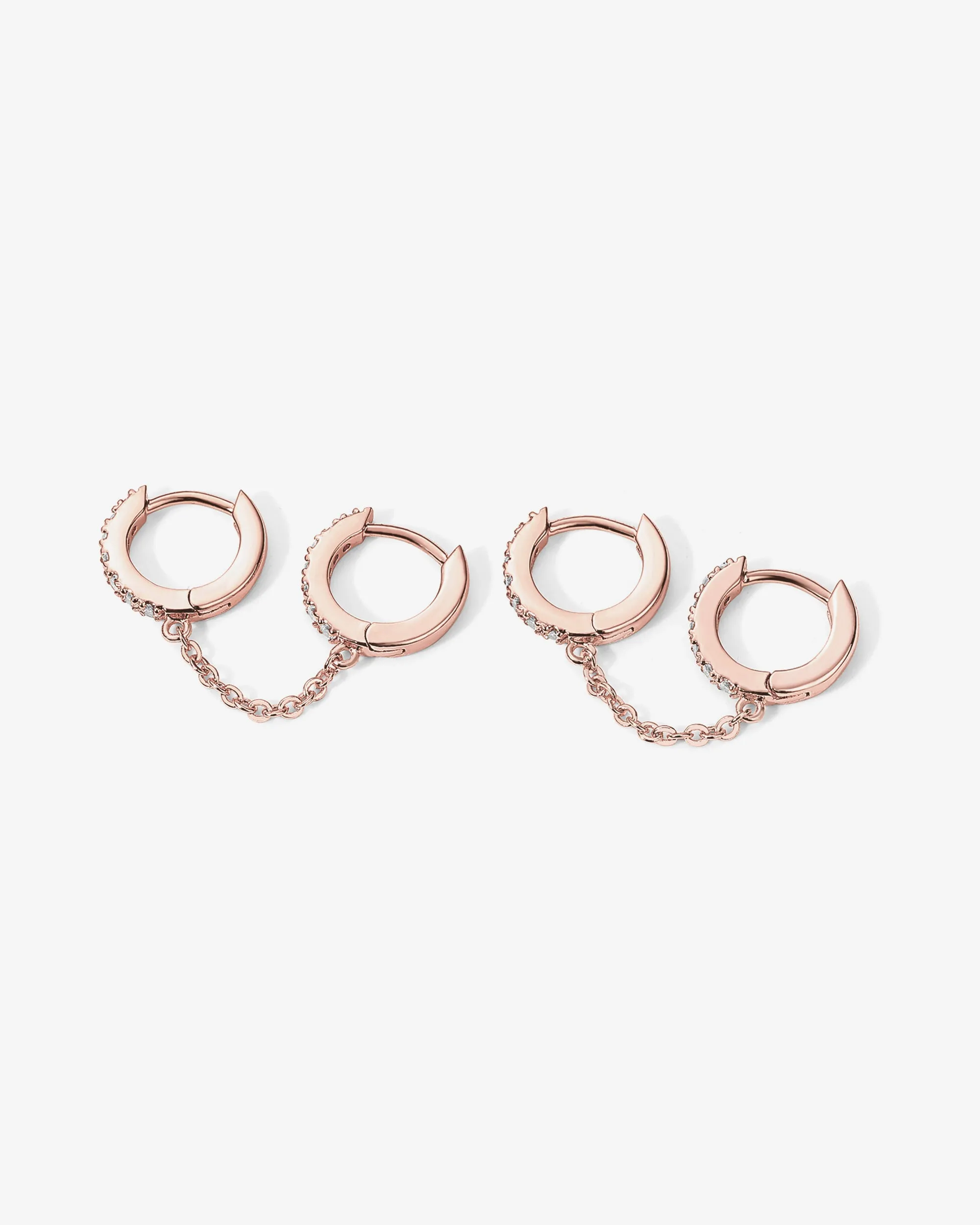 Double Hoop CZ Chained Huggie Hoop