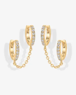 Double Hoop CZ Chained Huggie Hoop