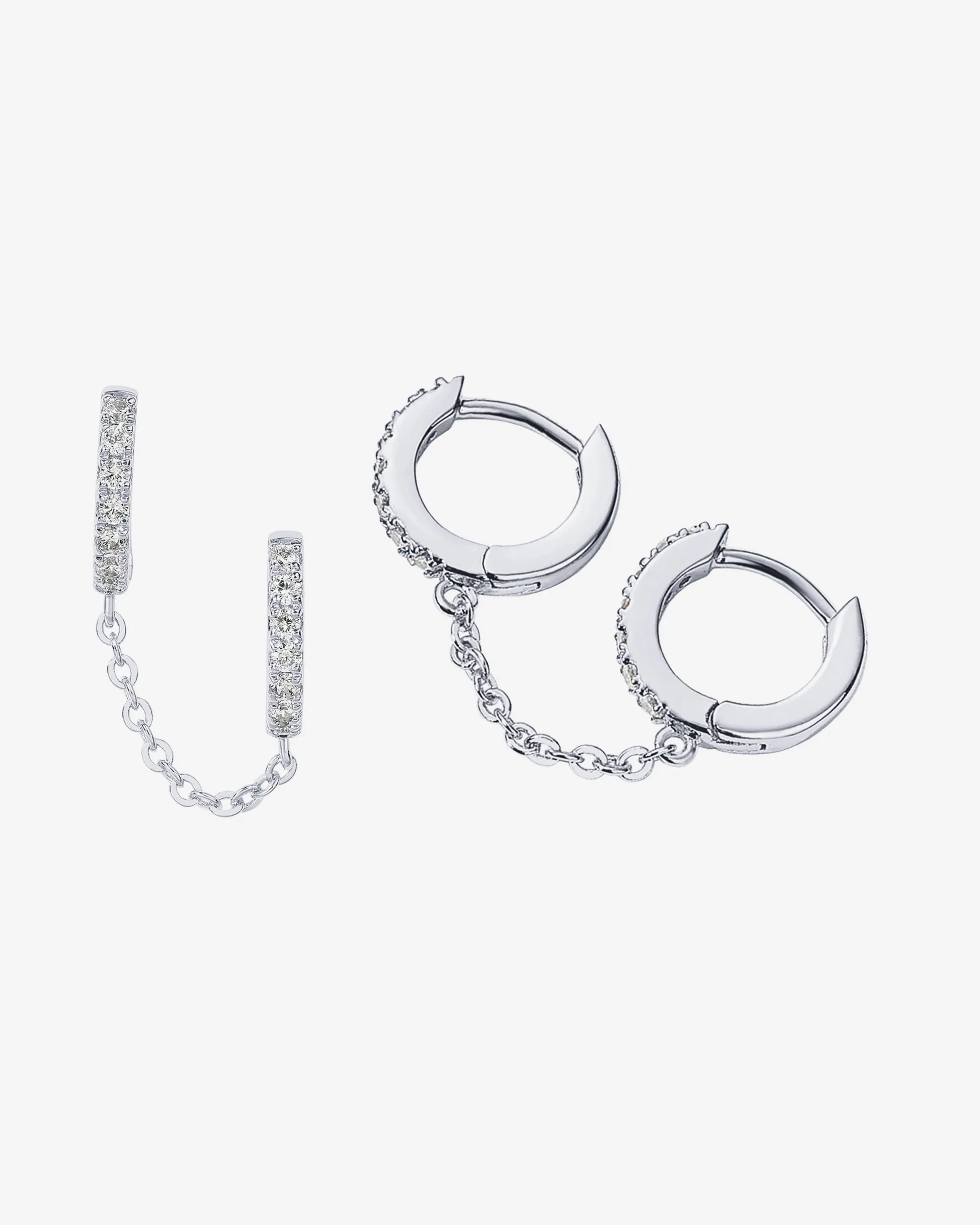 Double Hoop CZ Chained Huggie Hoop